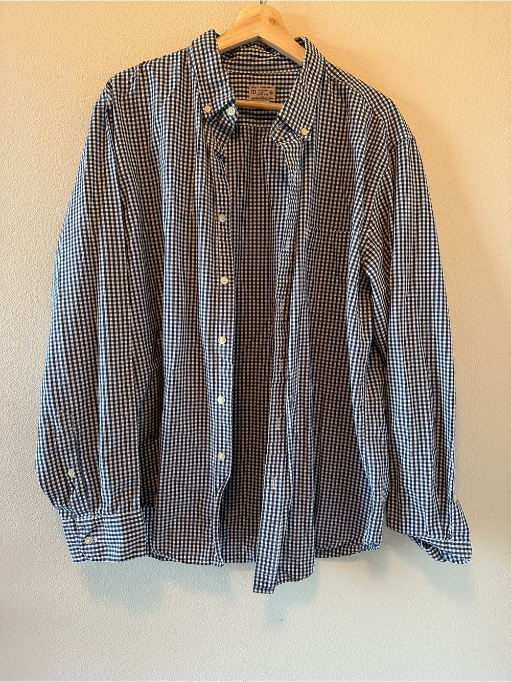 J. Crew Men's Navy and White Gingham Button-Down Shirt